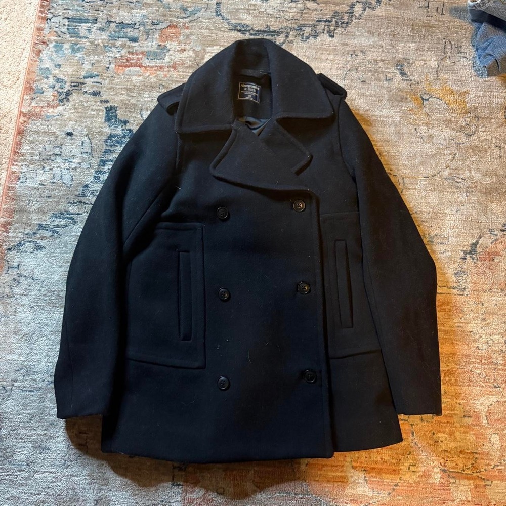 Abercrombie & Fitch Womens Black Double Breasted Peacoat Jacket XS Preppy Winter